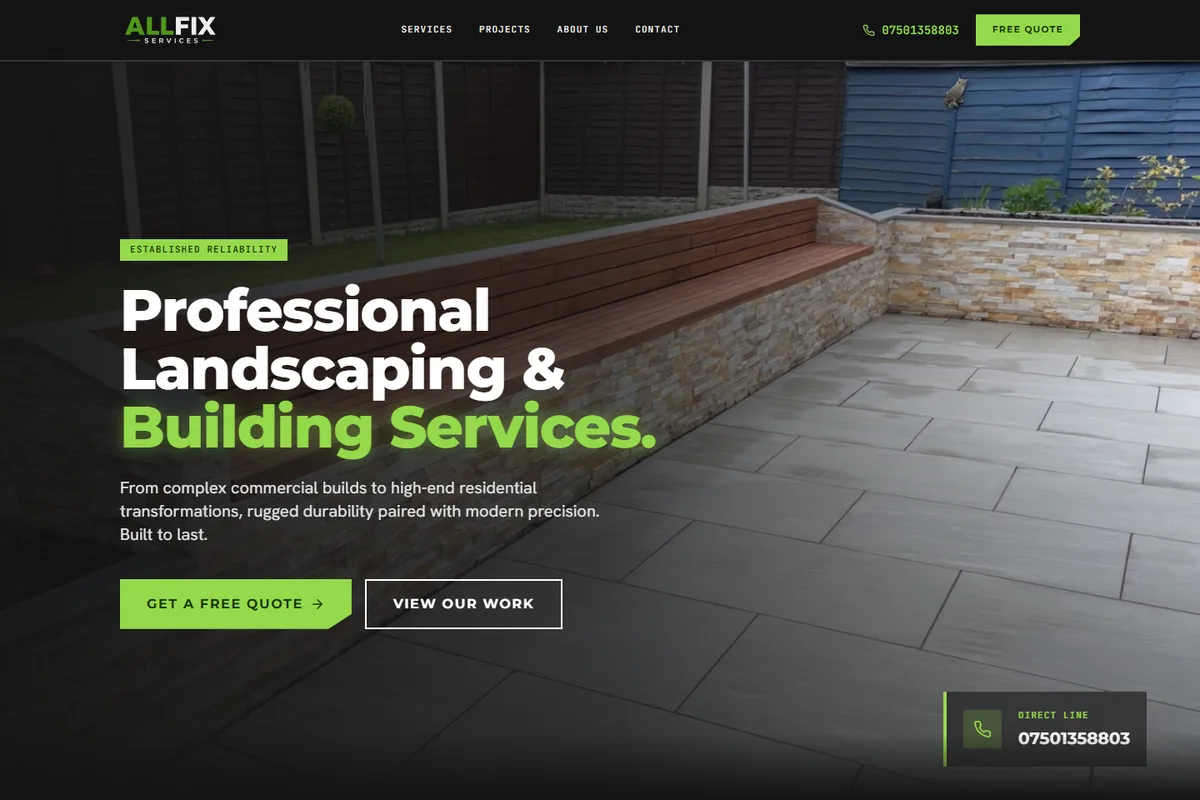 All Fix Services website homepage, landscaping and building services
