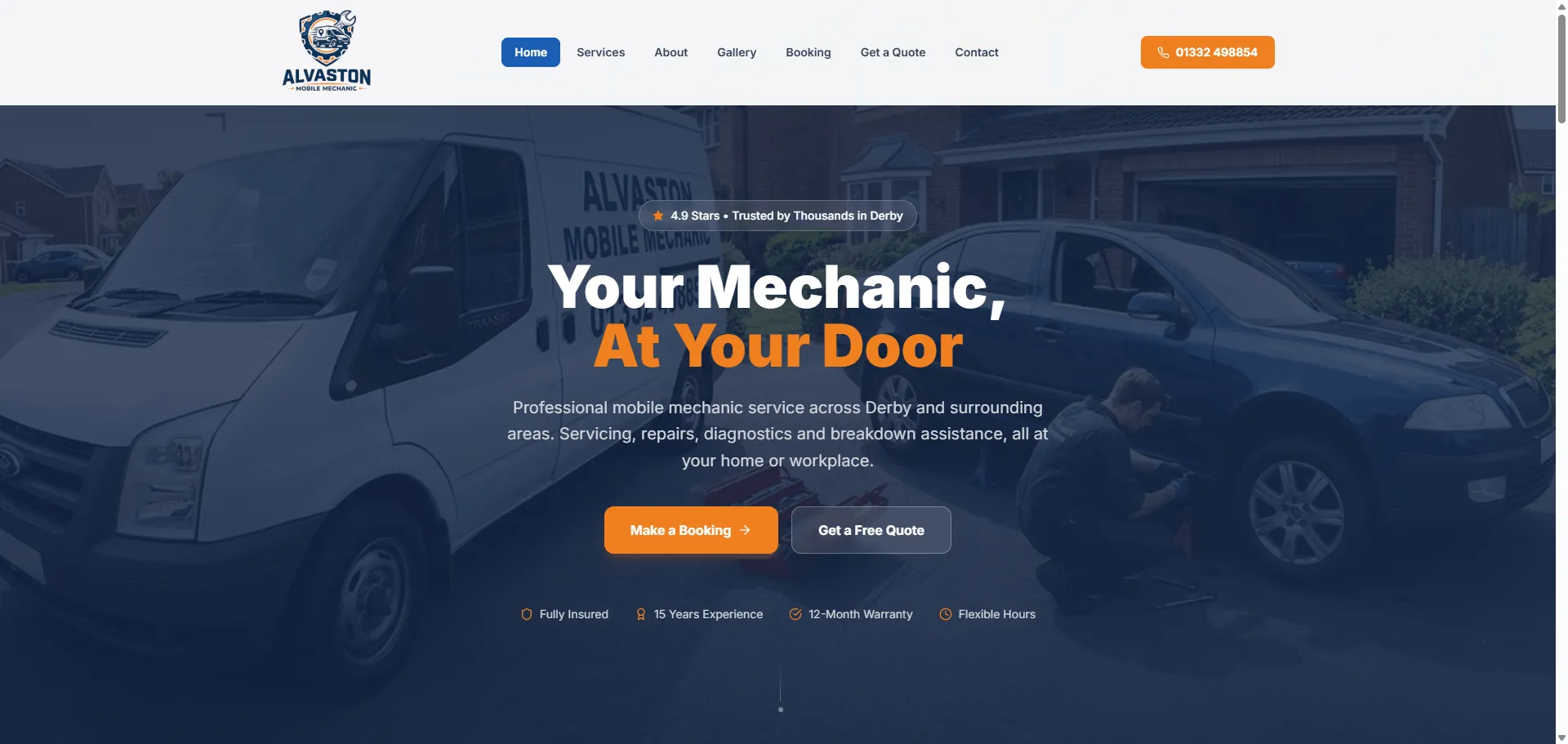 Alvaston Mobile Mechanic website homepage, mobile mechanic in Derby