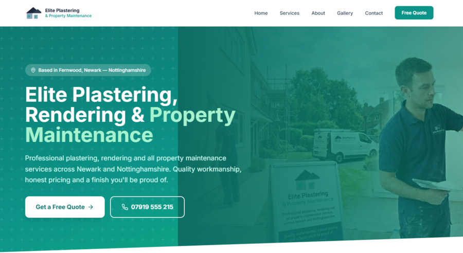 Elite Plastering website homepage, plastering and rendering in Newark